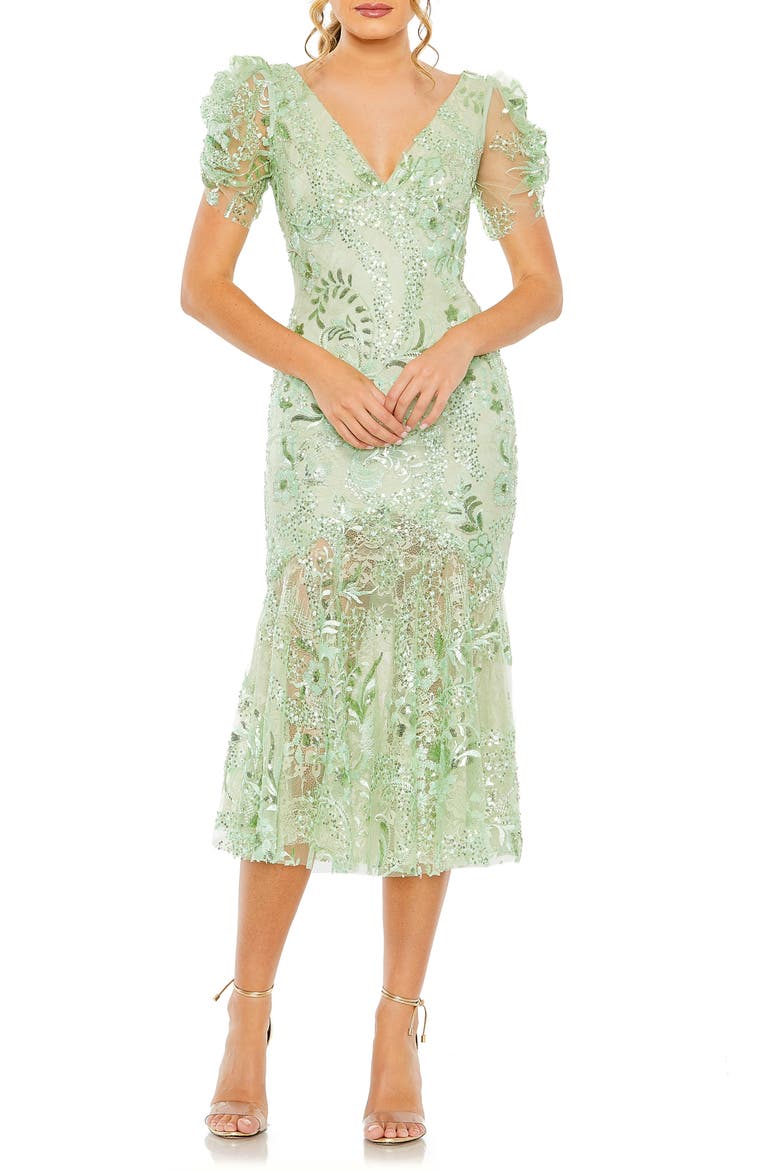 Embellished Puff Sleeve Midi Dress, Main, color, MINT