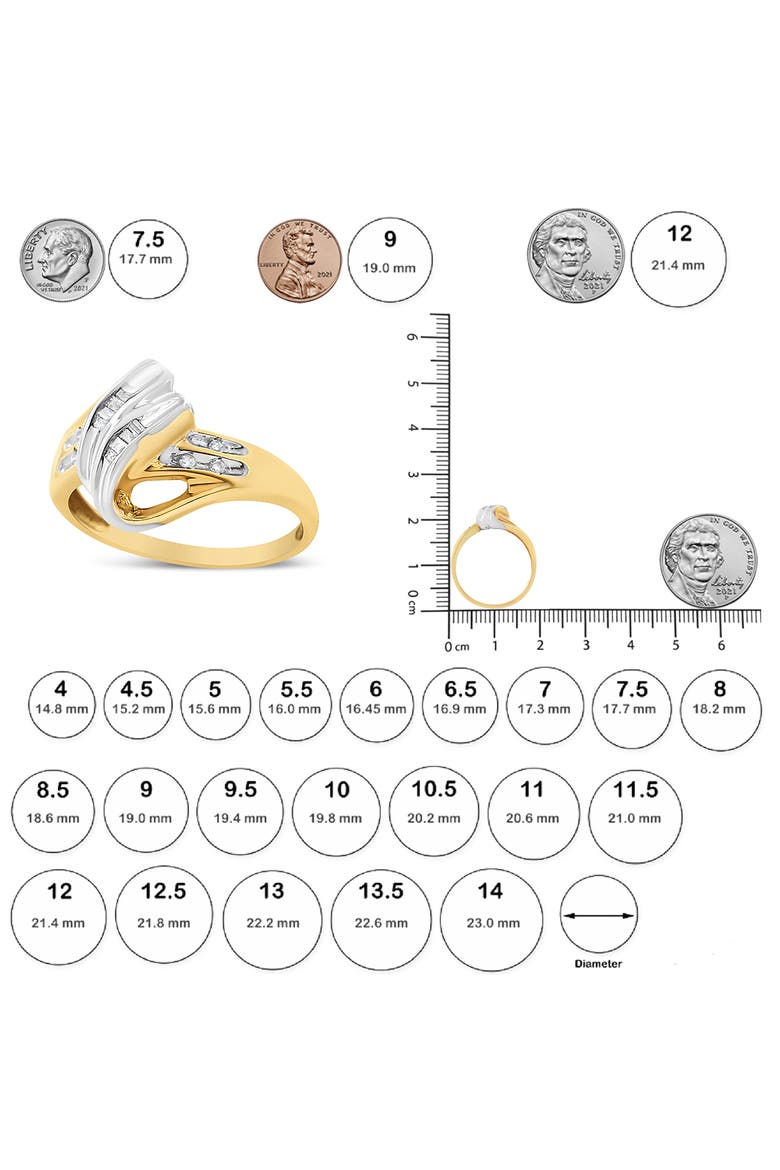 10K Gold 1.00 Cttw Round And Baguette Diamond Accent Bypass Ring, Alternate, color, Yellow