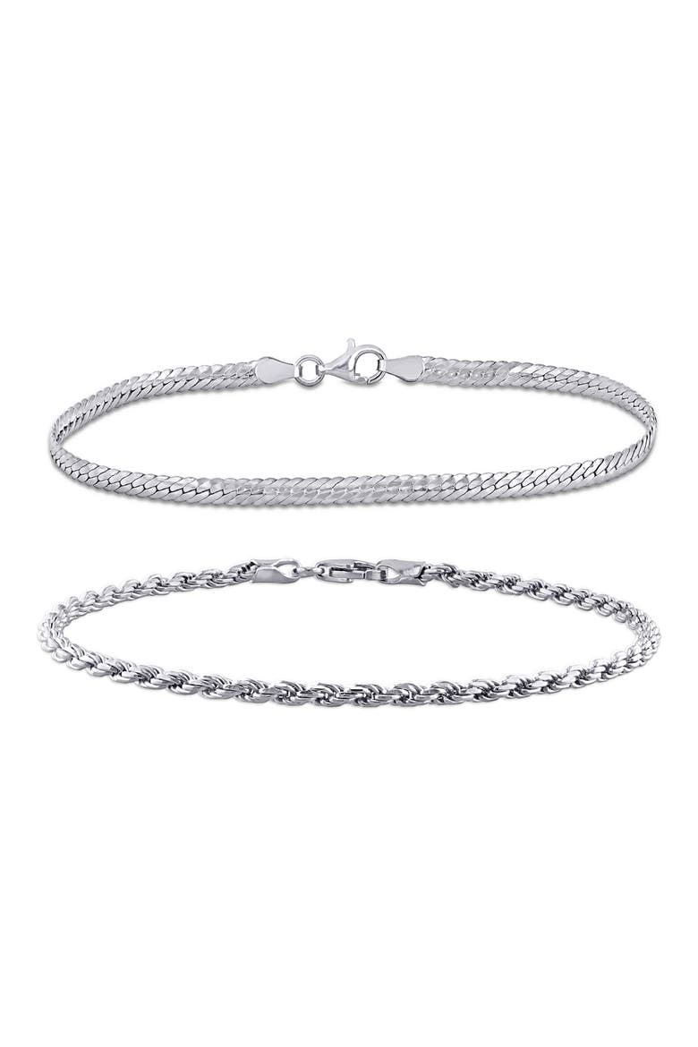 Set of 2 Mixed Chain Bracelets, Main, color, SILVER