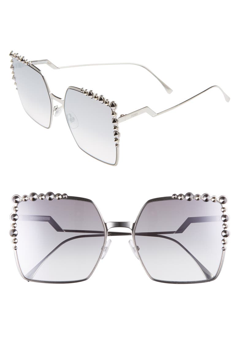 60mm Gradient Square Cat Eye Sunglasses, Main, color, PALLADIUM