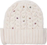 SAACHI Faux Pearl Embellished Cable Knit Beanie
