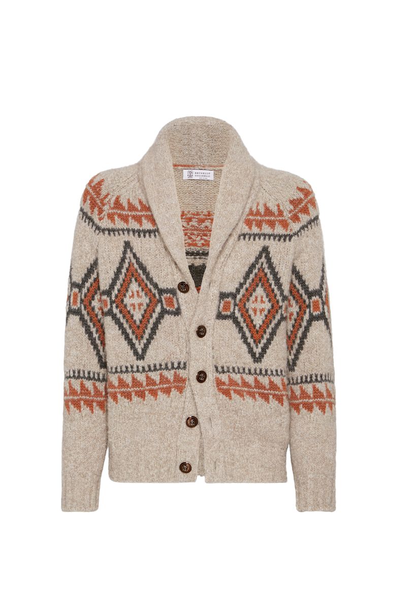 Brunello Cucinelli Geometric jacquard cardigan, Main, color, Buff