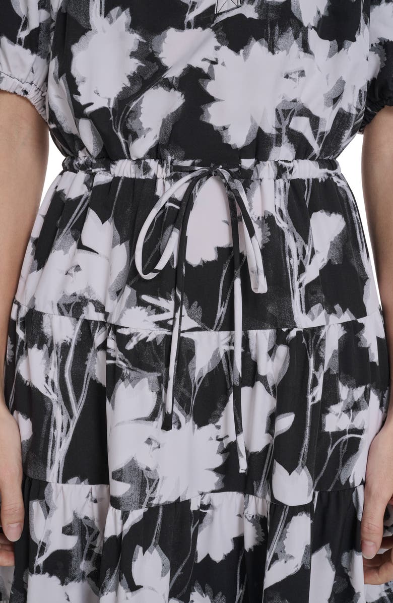 Calvin Klein Floral Short Sleeve Tiered Midi Dress, Alternate, color, Black/ White
