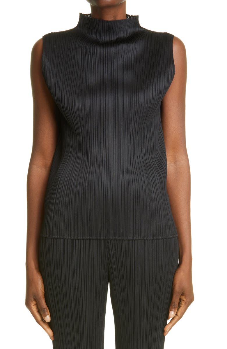 Pleats Please Issey Miyake Pleated Funnel Neck Top, Main, color, Black