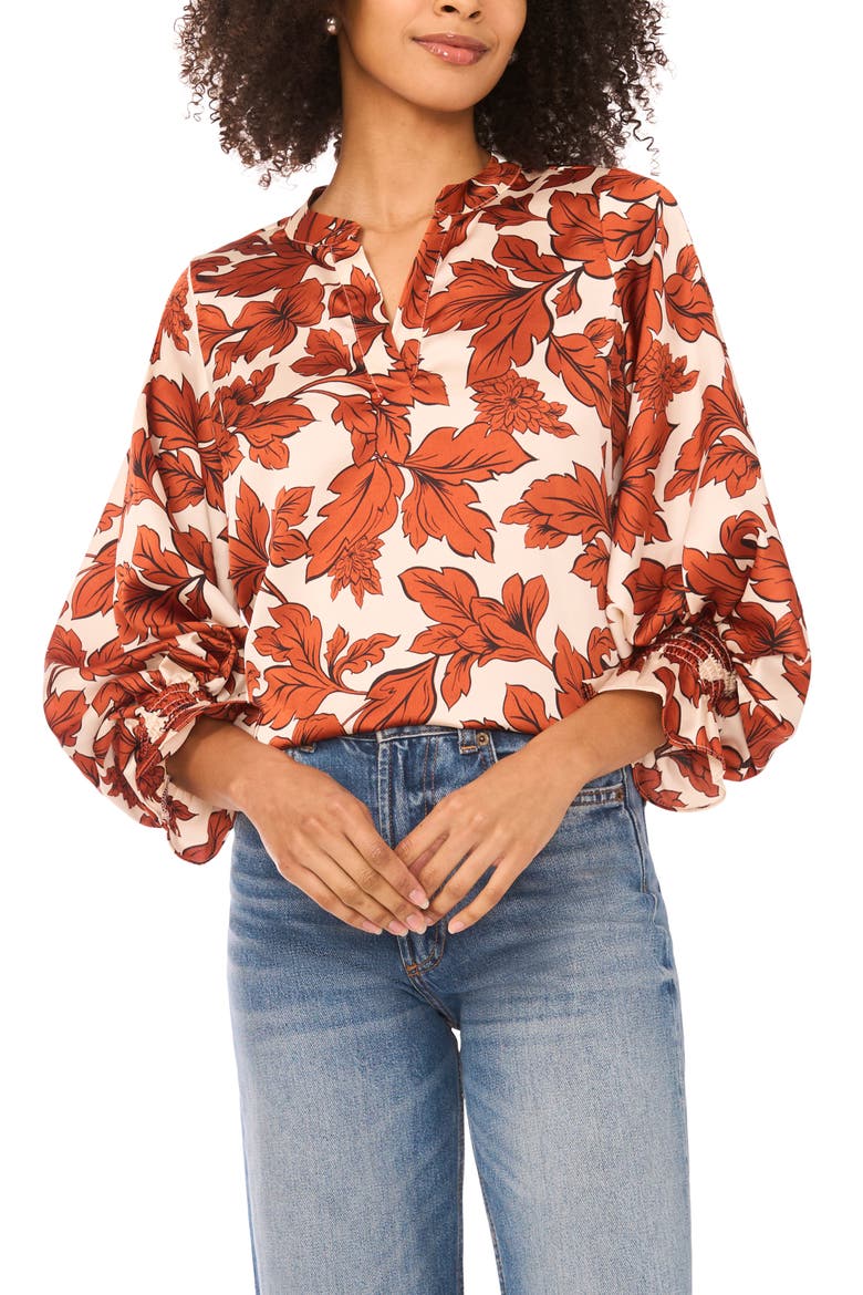 Floral Satin Top, Main, color, PEACH WHIP