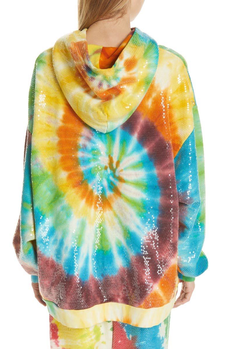 R13 Sequin Tie Dye Rainbow Hoodie, Alternate, color,