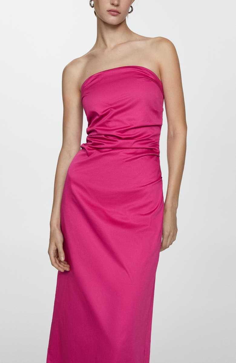 MANGO Draped Strapless Dress, Alternate, color, Pink