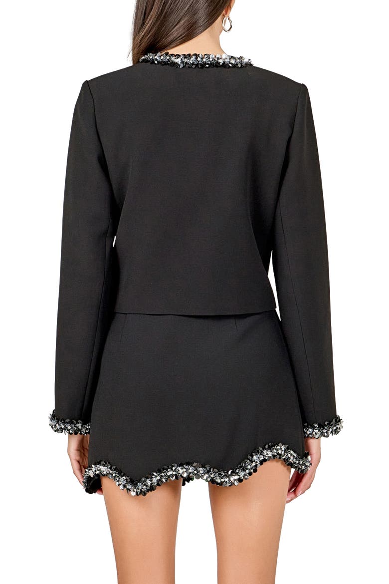 Rhinestone Detail Scallop Edge Jacket, Alternate, color, BLACK