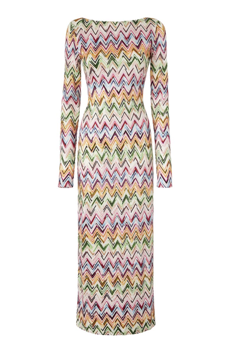Missoni Long-sleeved Dress In Stretch Viscose With Lace And Zigzag Motif, Alternate, color, Multicoloured
