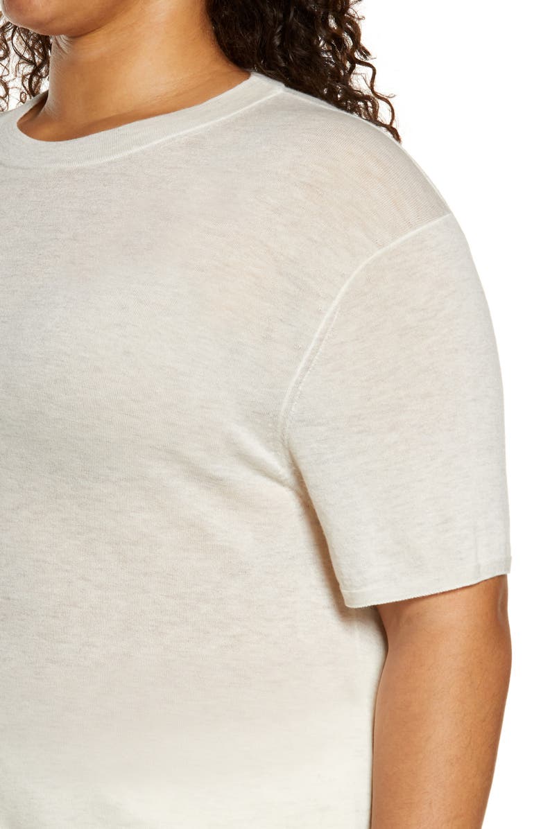 Vince Easy Short Sleeve Wool & Cashmere Blend Sweater, Alternate, color, Heather White