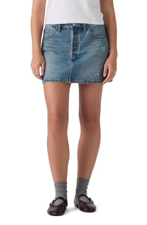 Icon Embellished Denim Miniskirt