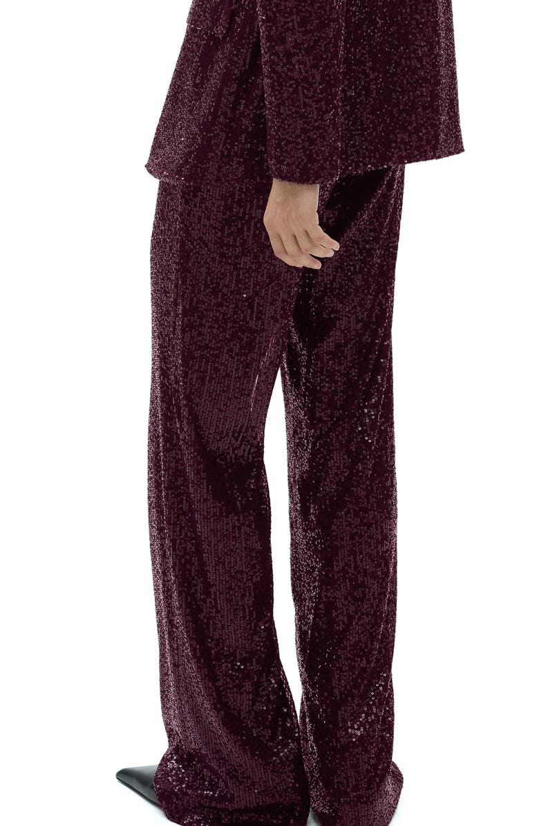 MANGO Wide Leg Sequin Pants, Alternate, color, Wine
