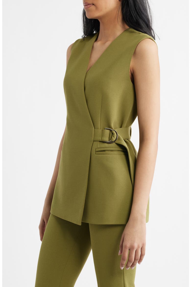 Longline Crepe Wrap Vest, Alternate, color, BAY LEAF