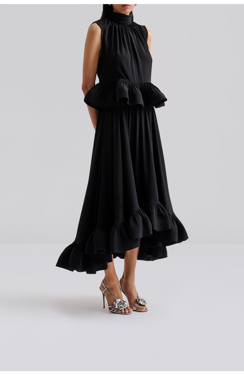 Malina Lune Halterneck Frilled Hem Blouse, Alternate, color, Black