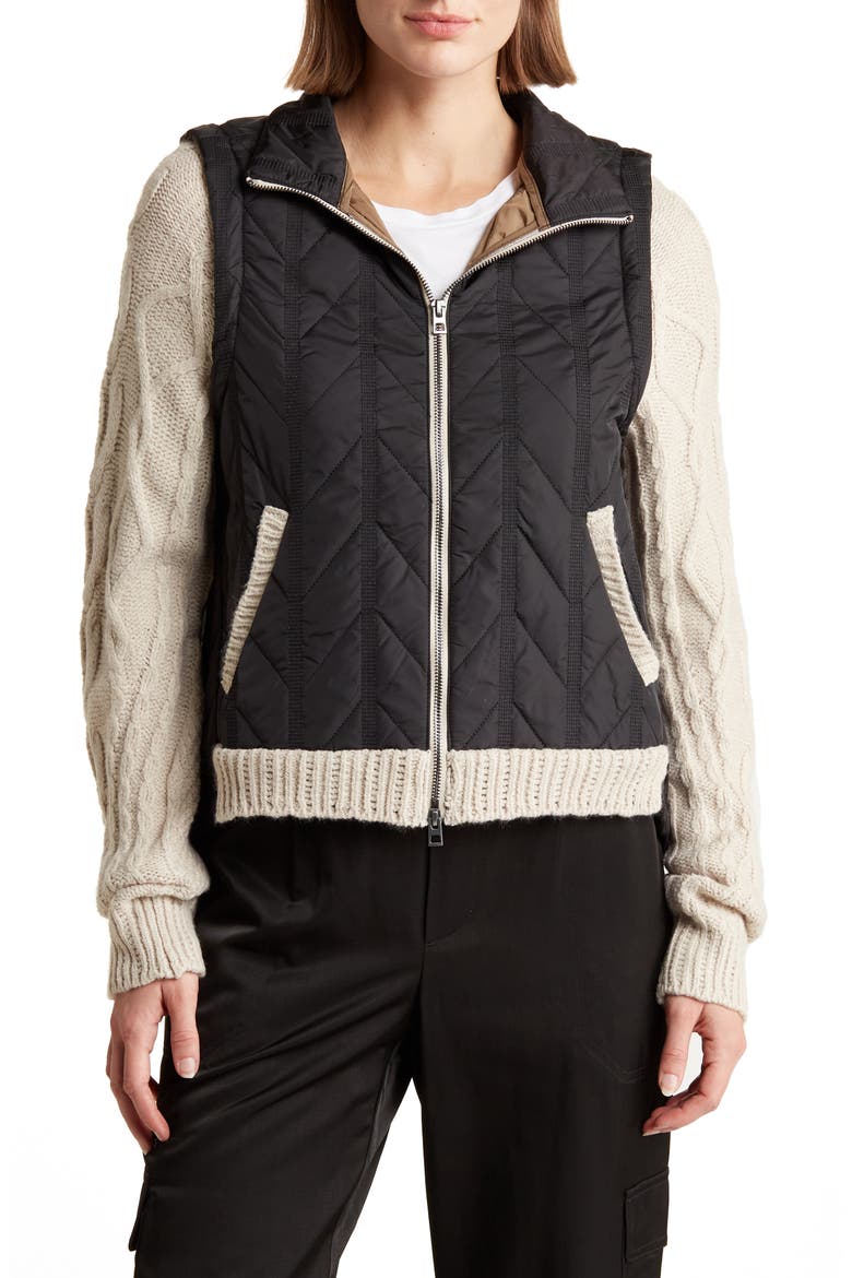 Mock Neck Quilted Two-Fer Jacket, Main, color, BLACK STONE