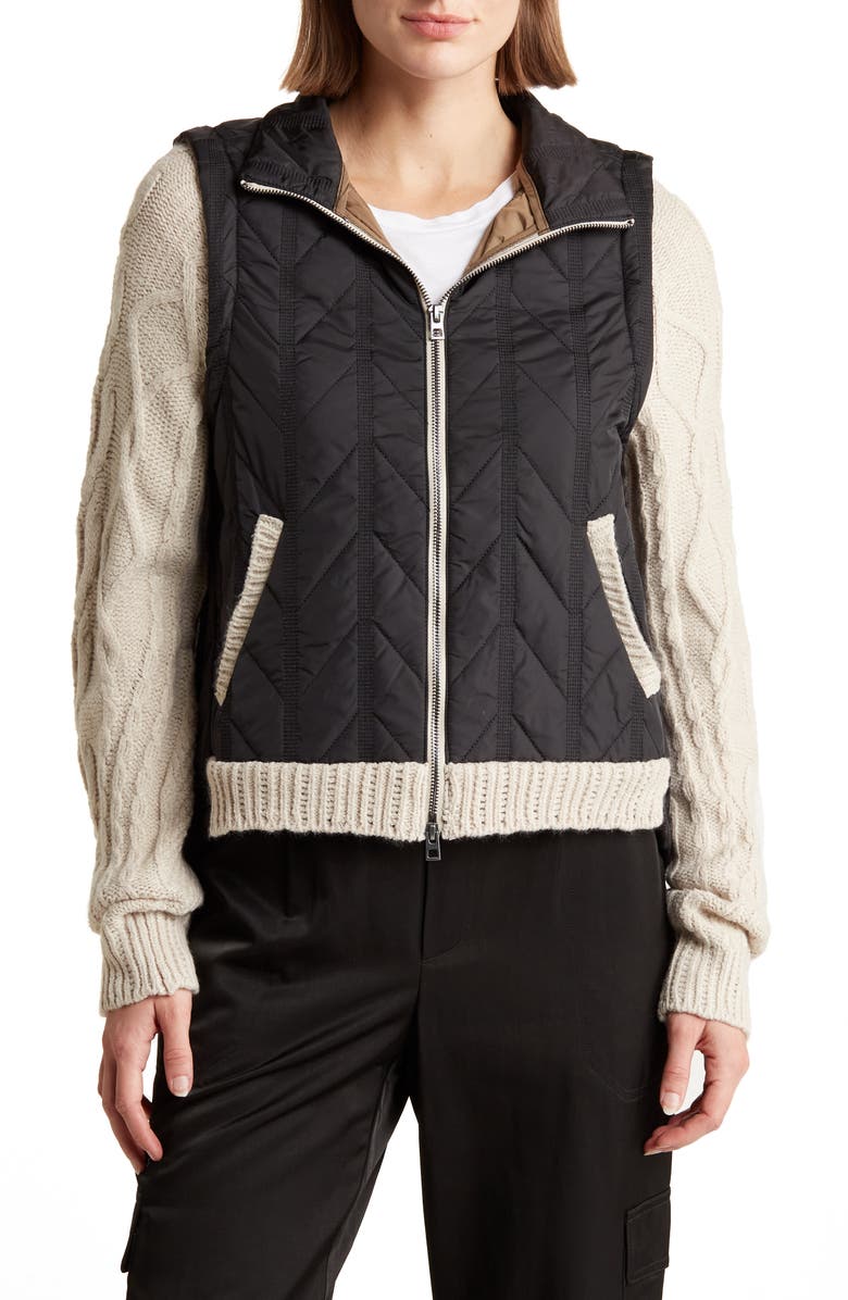 Democracy Mock Neck Quilted Two-Fer Jacket, Main, color, Black Stone