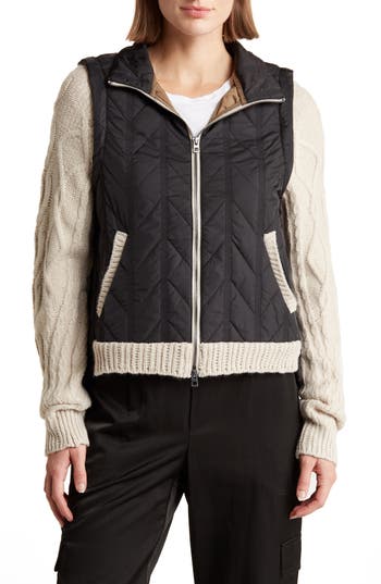Democracy Mock Neck Quilted Two-fer Jacket In Black