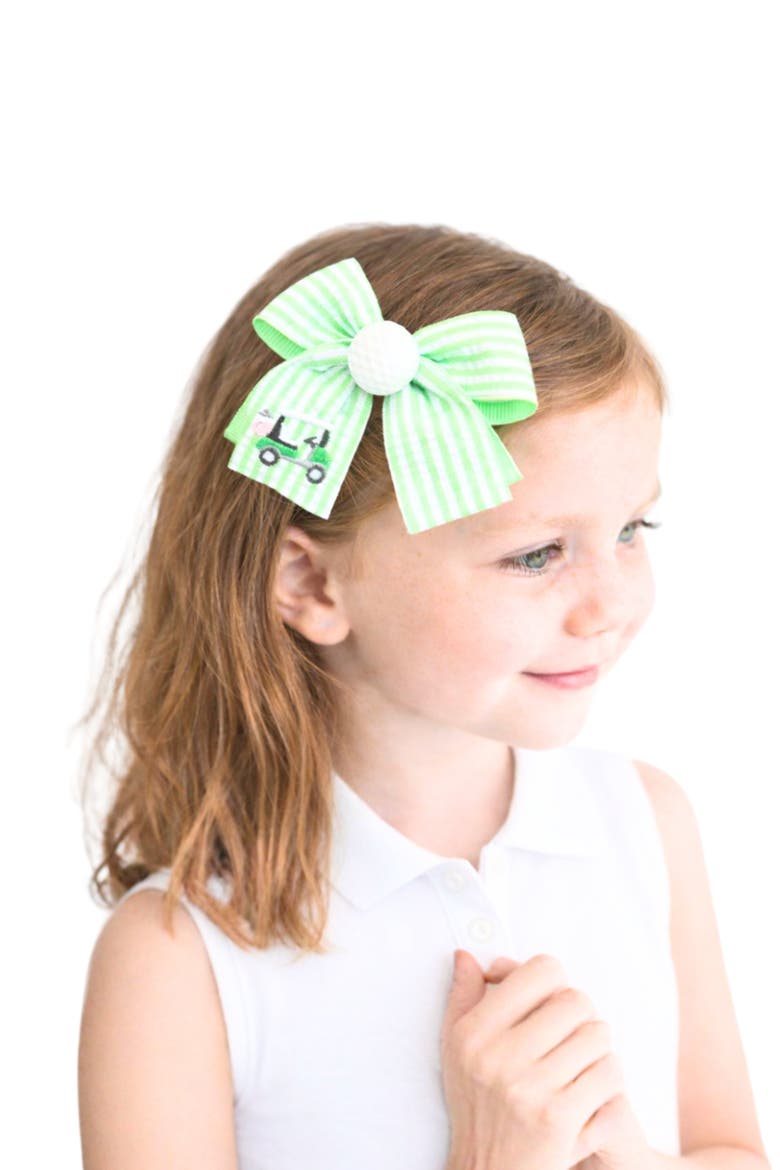 Golf Ball Seersucker Hair Bow, Alternate, color, Green