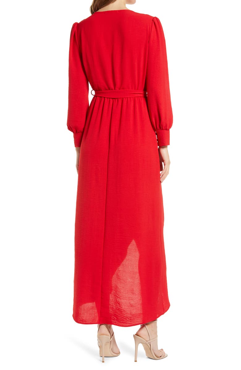 Fraiche by J Wrap Front Long Sleeve Dress, Alternate, color, Red