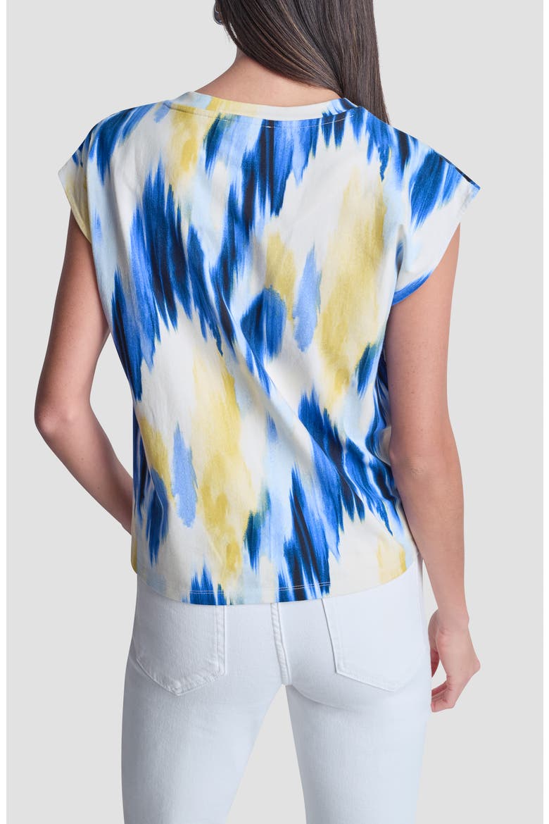 Abstract Print Side Tie Stretch Cotton Top, Alternate, color, SUNLIT SHORELINE