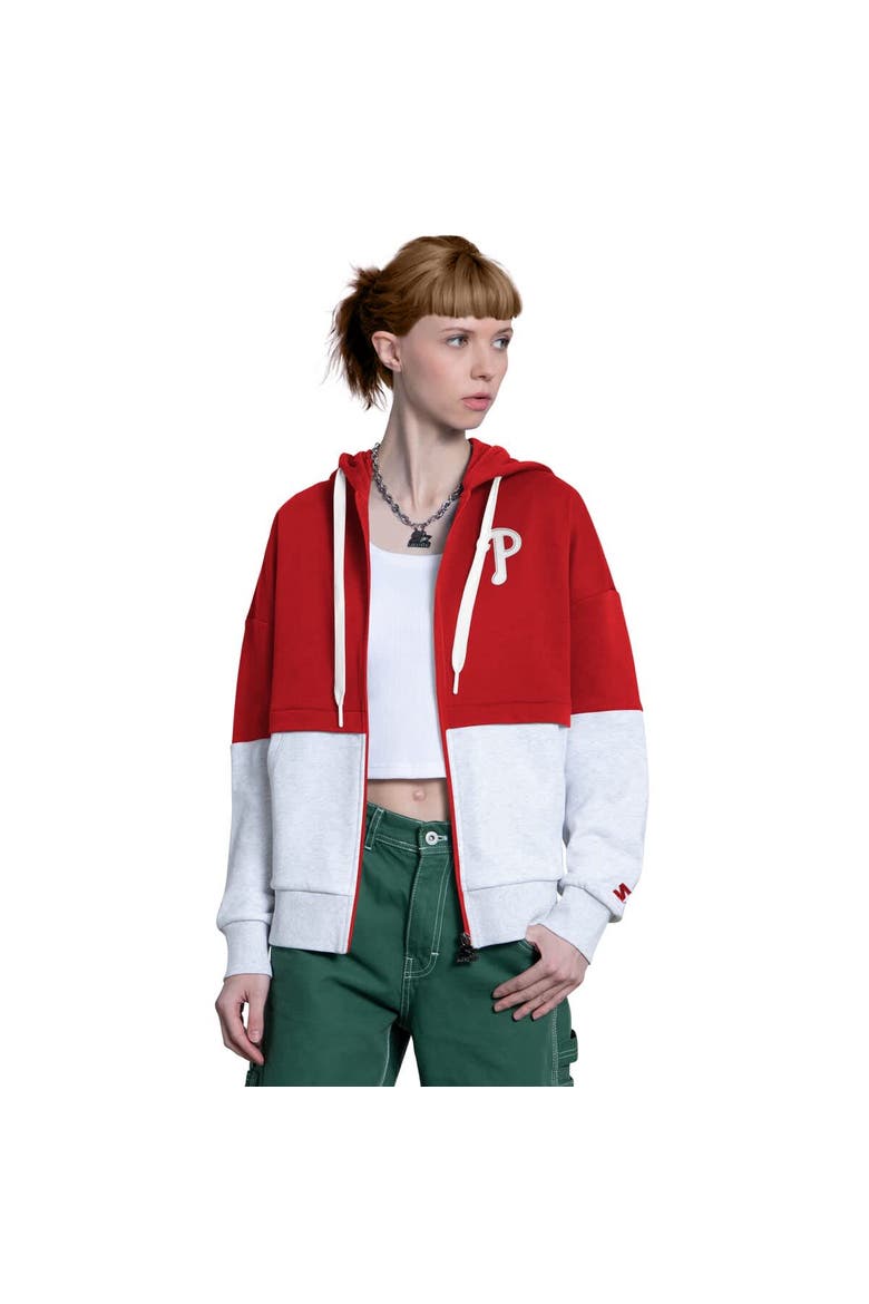 Women's Starter Red/Heather Gray Philadelphia Phillies Wishbone Full-Zip Hoodie, Main, color, Red