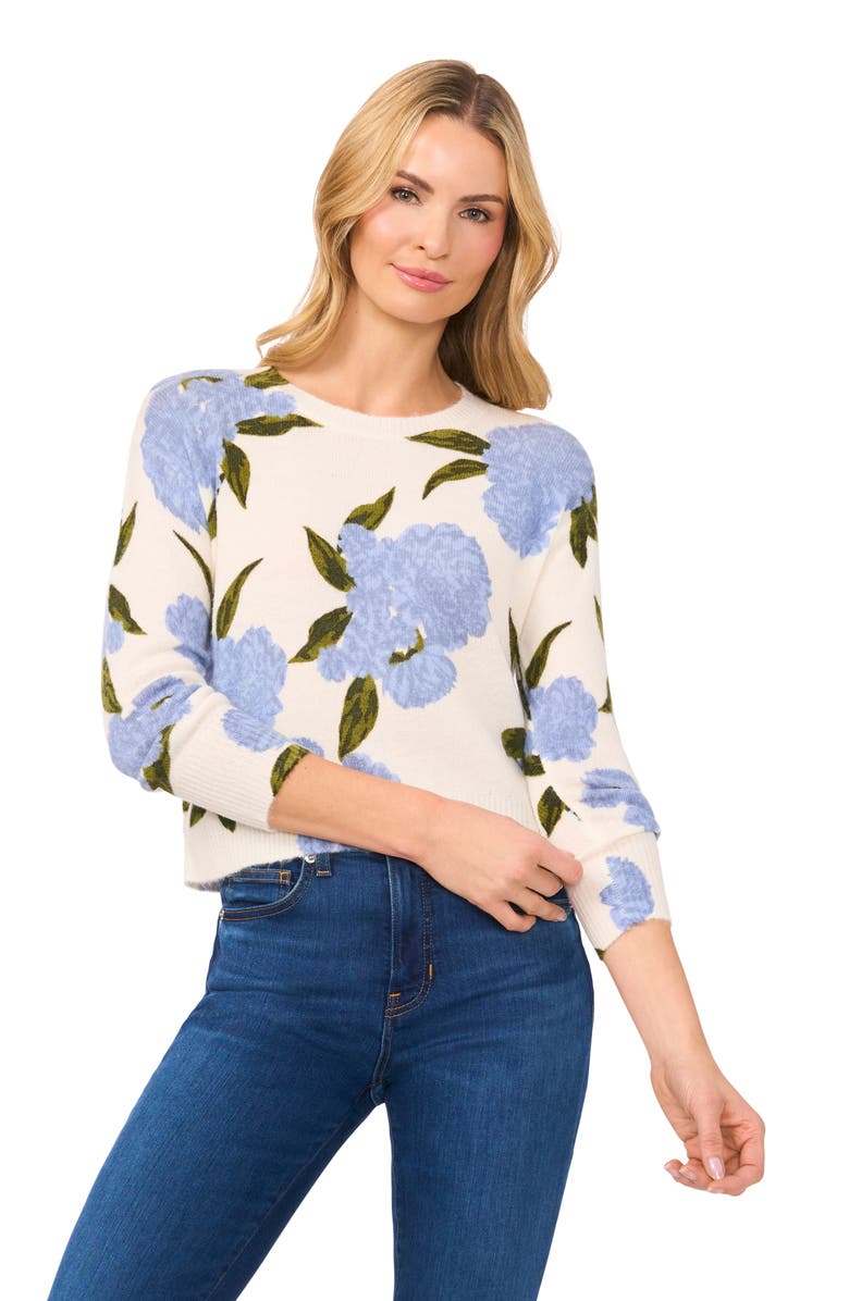 CeCe Hydrangea Sweater, Alternate, color, New Ivory