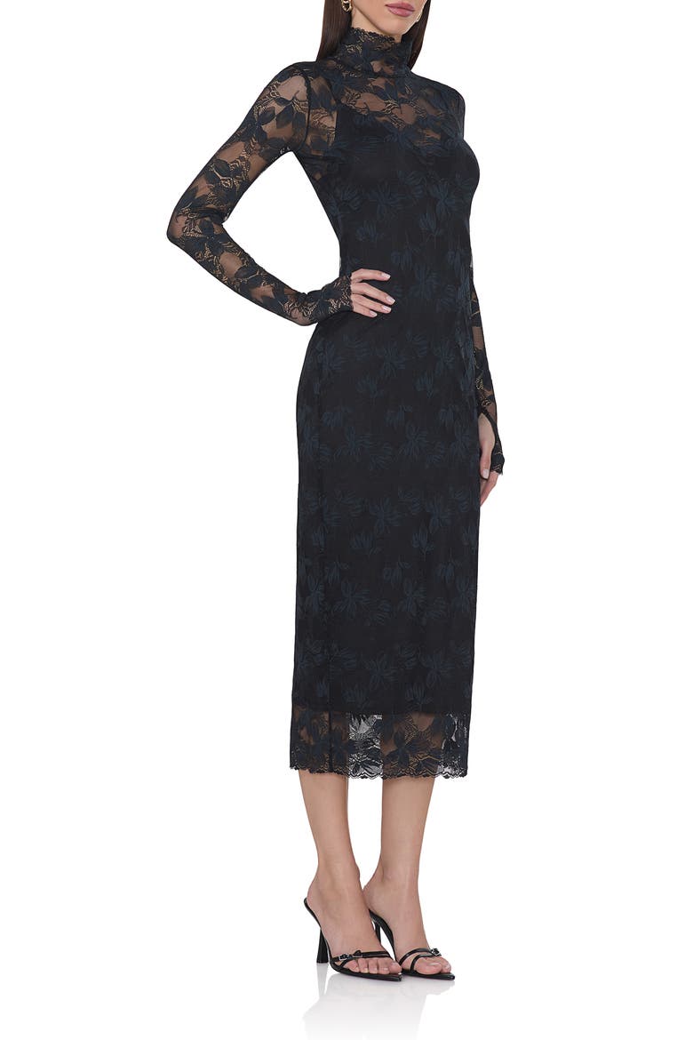 Shailene Long Sleeve Turtleneck Lace Dress, Alternate, color, NOIR