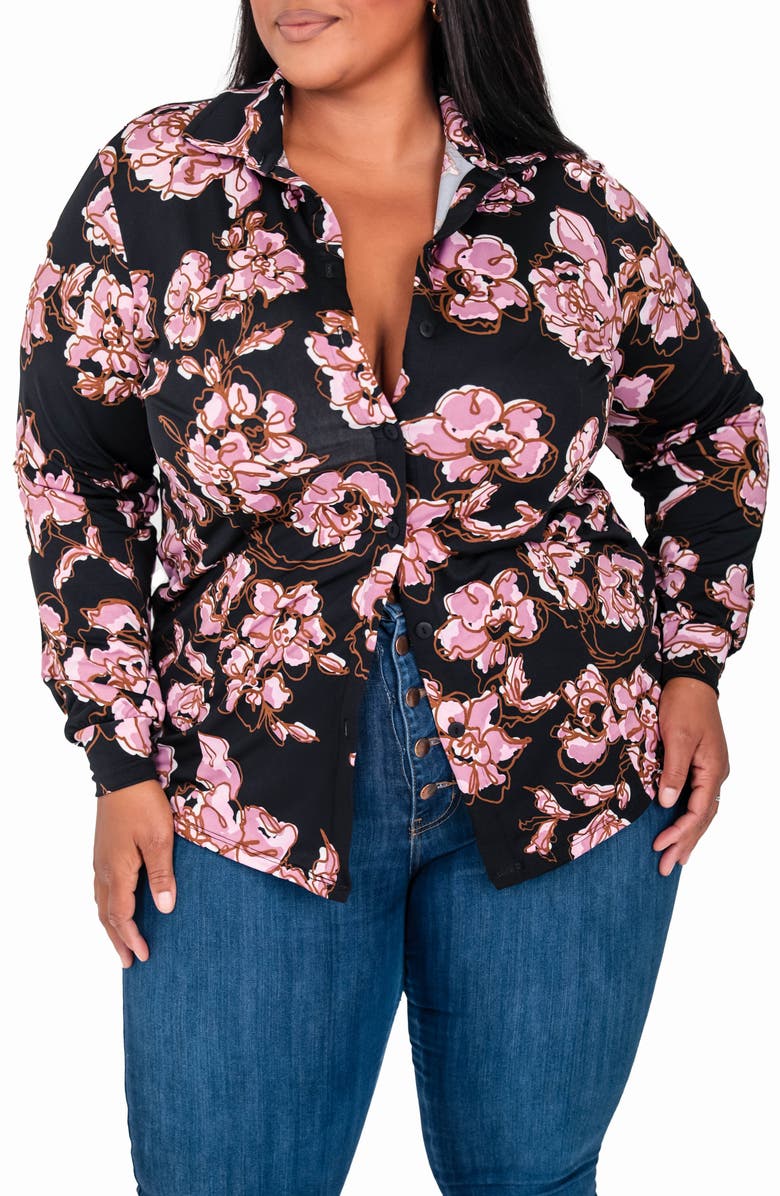 KIN by Kristine Floral Stretch Button-Up Blouse, Main, color, 