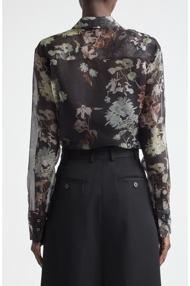 Chika Floral Print Sheer Silk Organza Button-Up Shirt, Alternate, color, BLACK FLOWERS