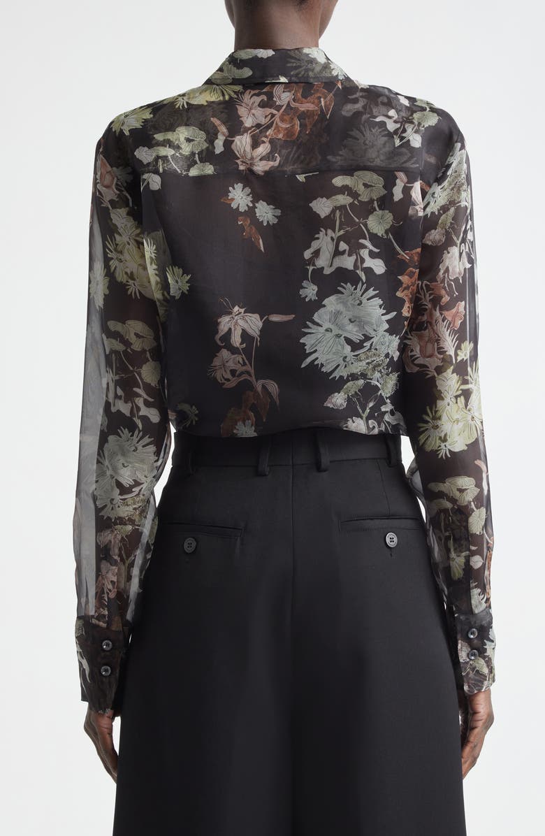 Altuzarra Chika Floral Print Sheer Silk Organza Button-Up Shirt, Alternate, color, Black Flowers