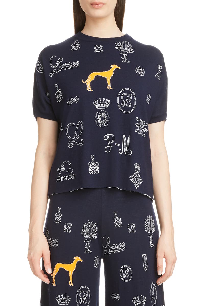 Loewe Dog & Logo Knit Crop Sweater, Main, color,