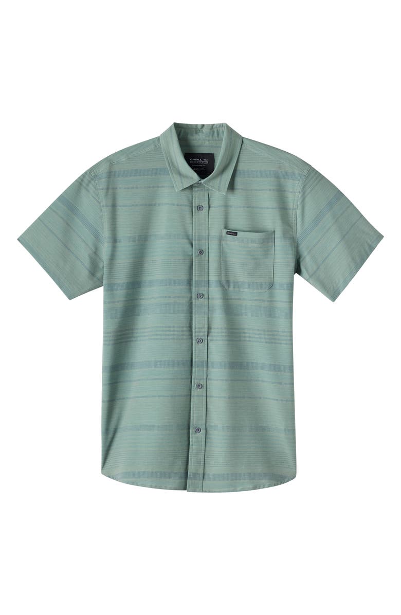 O'Neill TRVLR UPF Traverse Stripe Short Sleeve Performance Button-Up Shirt, Main, color, Sage