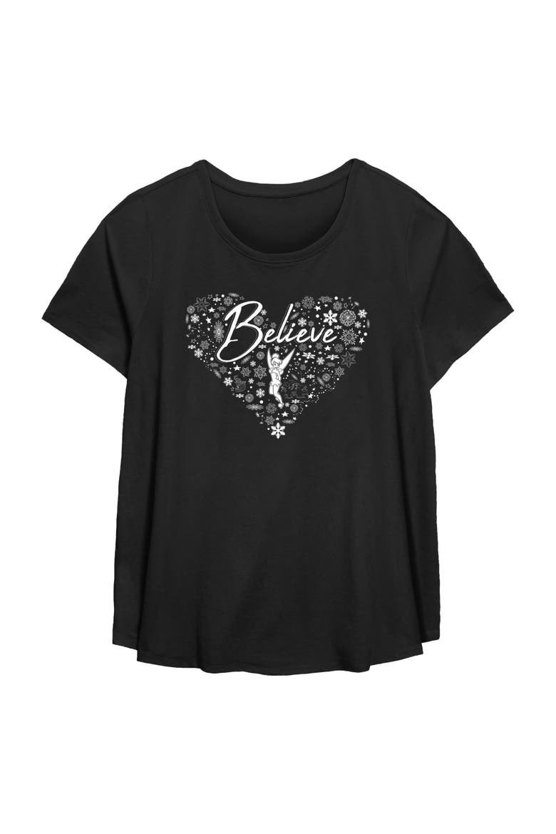 Women's Peter Pan Believe Christmas Snowflakes  Graphic T-Shirt, Main, color, Black