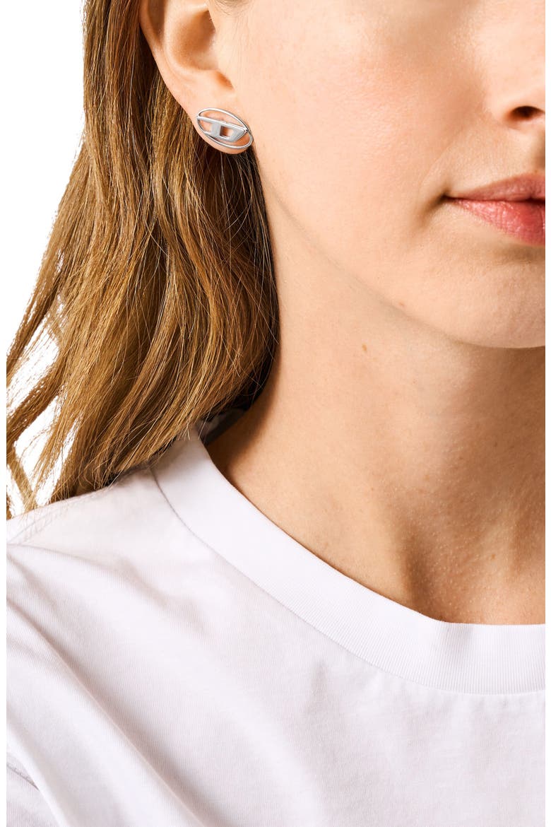 Oval D Stud Earring, Alternate, color, SILVER