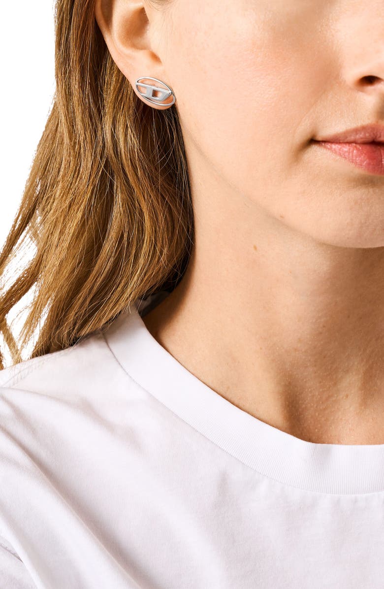 DIESEL<sup>®</sup> Oval D Stud Earring, Alternate, color, Silver