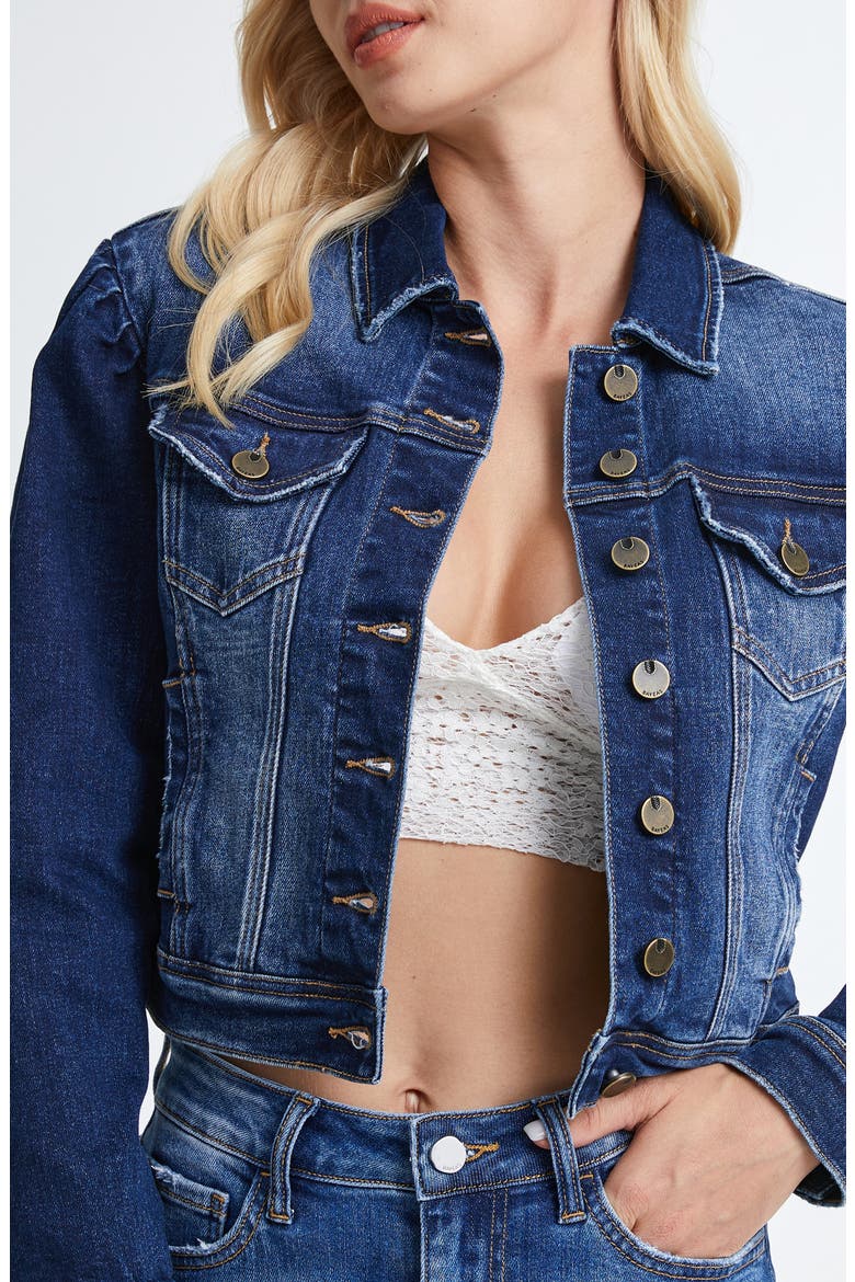 Puff Shoulder Crop Denim Jacket, Alternate, color, STELLAR