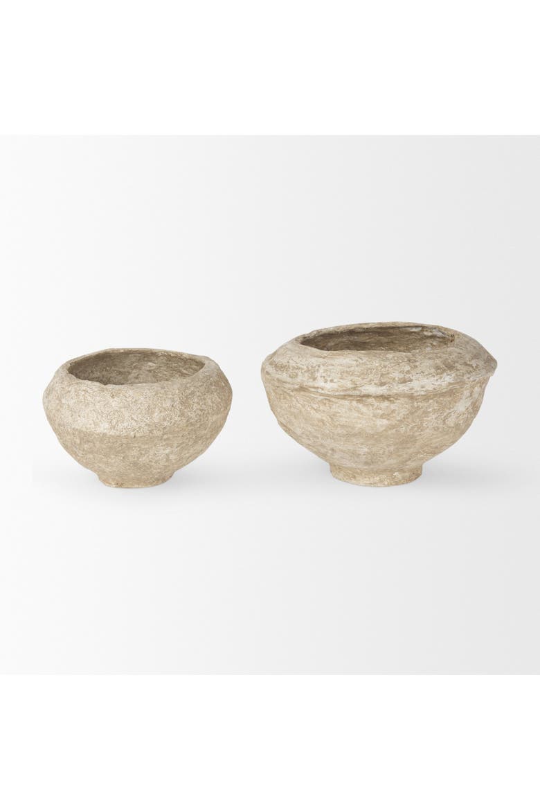 Sonu Set of 2 Paper Mache Half Pot Bowls, Alternate, color, Beige