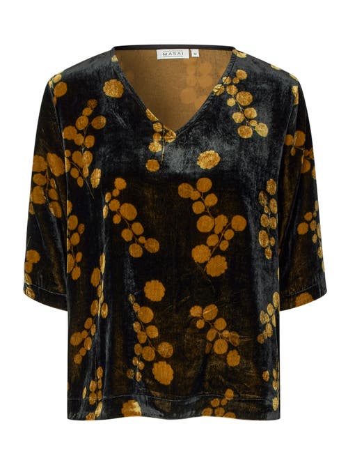 Masai Copenhagen Estela V-neck Short Sleeve Blouse In Brown