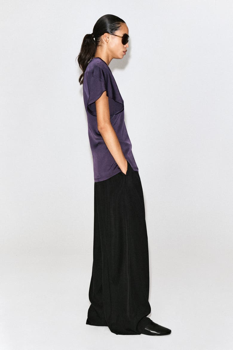 Draped Crepe V-Neck Top, Alternate, color, DARK PURPLE