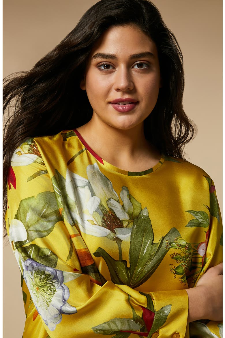 Leandro Floral Silk Twill Top, Alternate, color, LEMON BIG