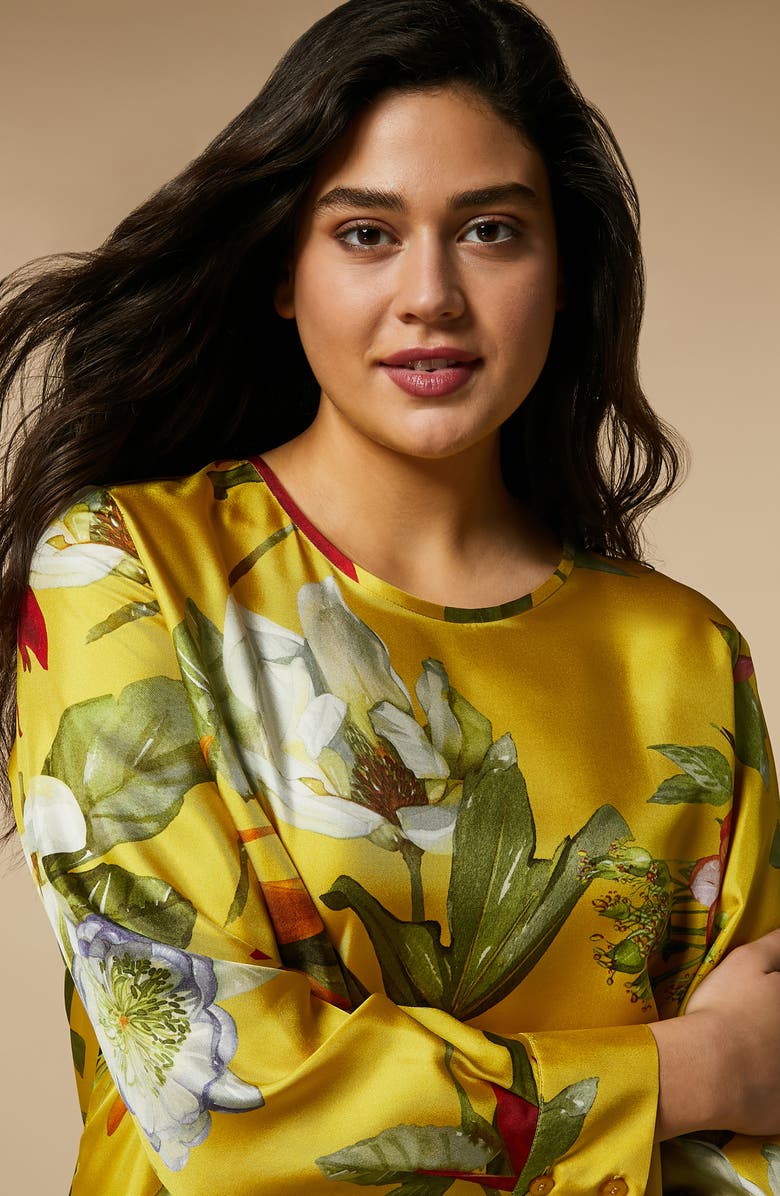 Marina Rinaldi Leandro Floral Silk Twill Top, Alternate, color, 