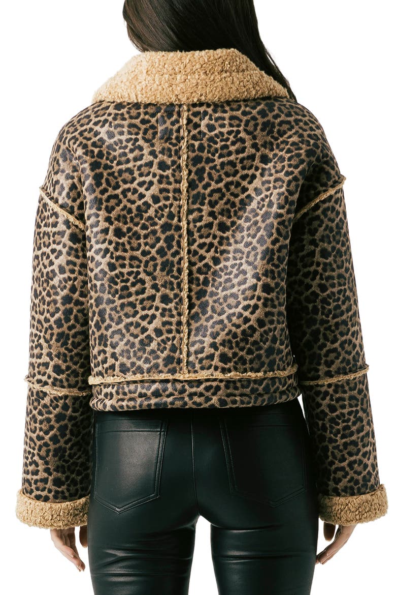 Bonded Leopard Print Faux Shearling Moto Jacket, Alternate, color, IN THE SHADOWS