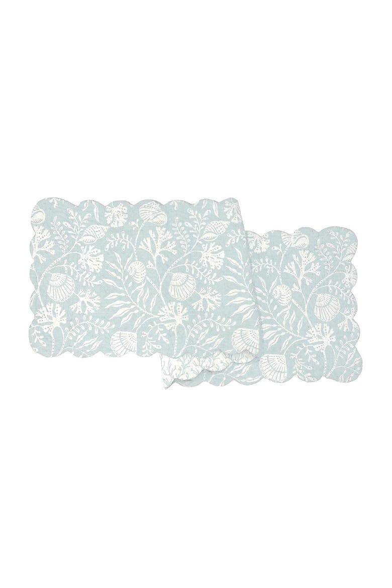 Seafoam Reef Cotton Table Runner 14" x 51" - Nautical Coral & Seaweed, Main, color, Blue
