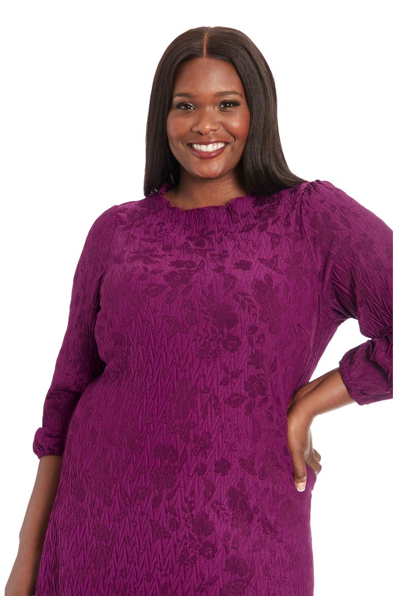 Floral Jacquard Balloon Sleeve Shift Dress, Alternate, color, PLUM