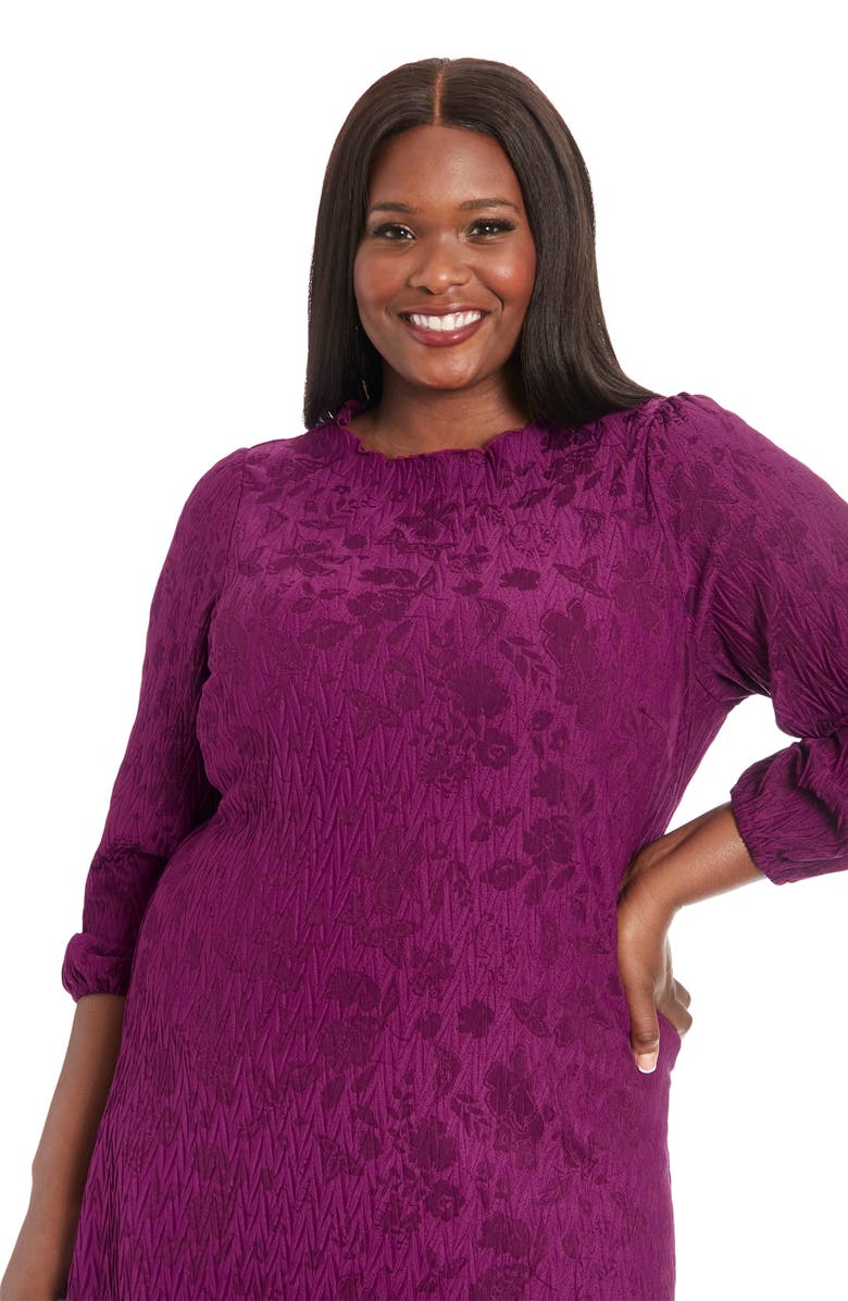 London Times Floral Jacquard Balloon Sleeve Shift Dress, Alternate, color, Plum