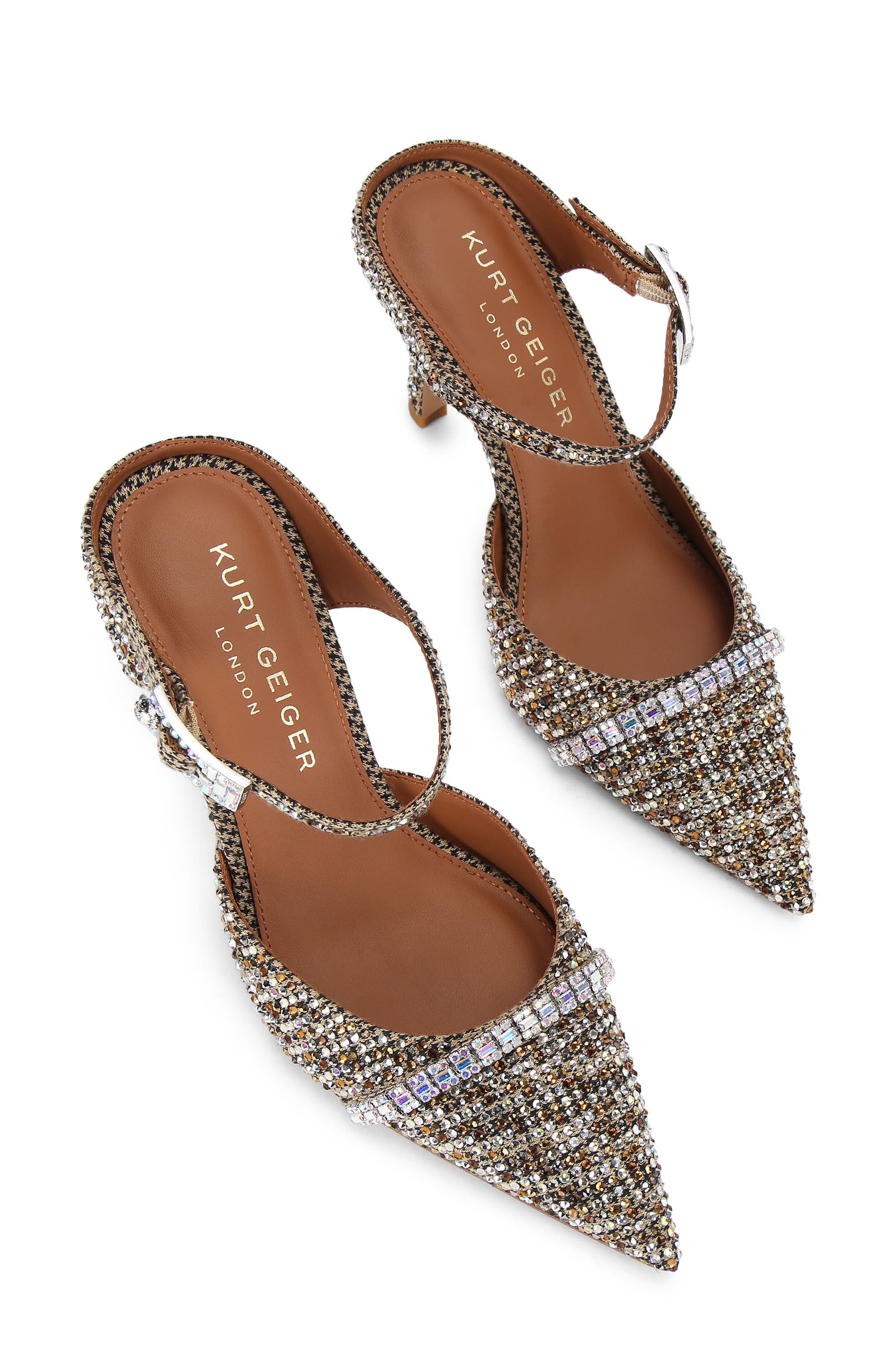 Kurt Geiger London Embellished Pointed Toe Ankle Strap Pump, Alternate, color, Beige