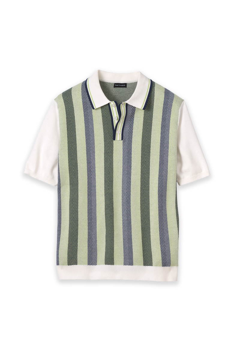 Cotton Three Button Polo, Main, color, Green Multi