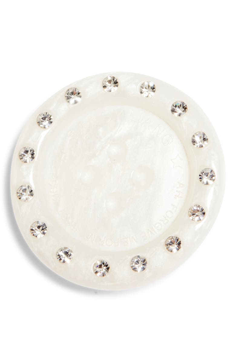 Sandy Liang Crystal Embellished Button Barrette, Main, color, Pearl