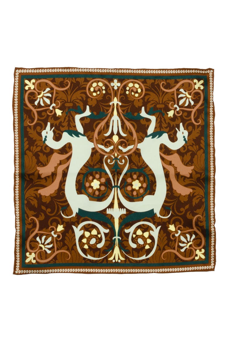 Vincent De Paul Biltmore Renaissance Revival Pocket Square, Main, color, BROWN