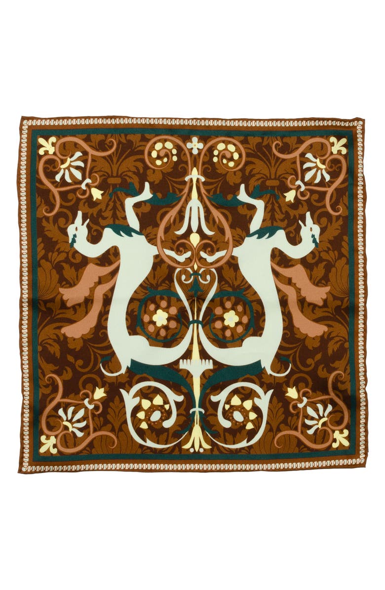 Cufflinks, Inc. Vincent De Paul Biltmore Renaissance Revival Pocket Square, Main, color, Brown